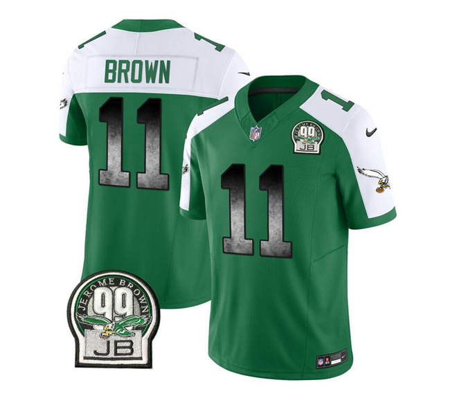 Men's Philadelphia Eagles #11 A. J. Brown Green/White 2023 F.U.S.E. Throwback Vapor Untouchable Limited Football Stitched Jersey